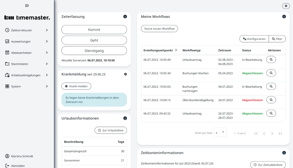 Bearbeitung von Workflows in der Zeiterfassung