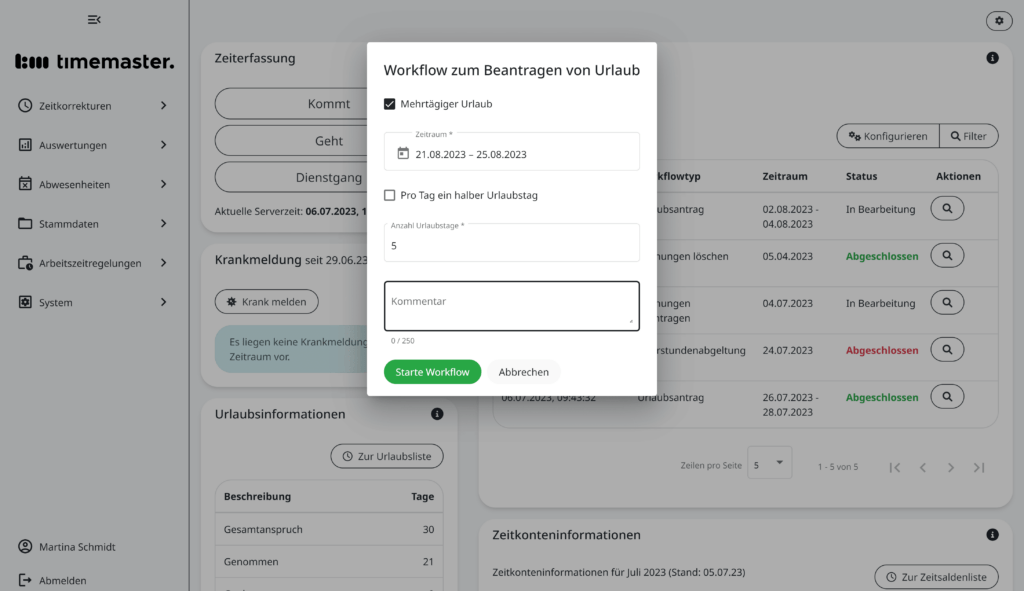 Urlaubsantrag über einen Workflow stellen
