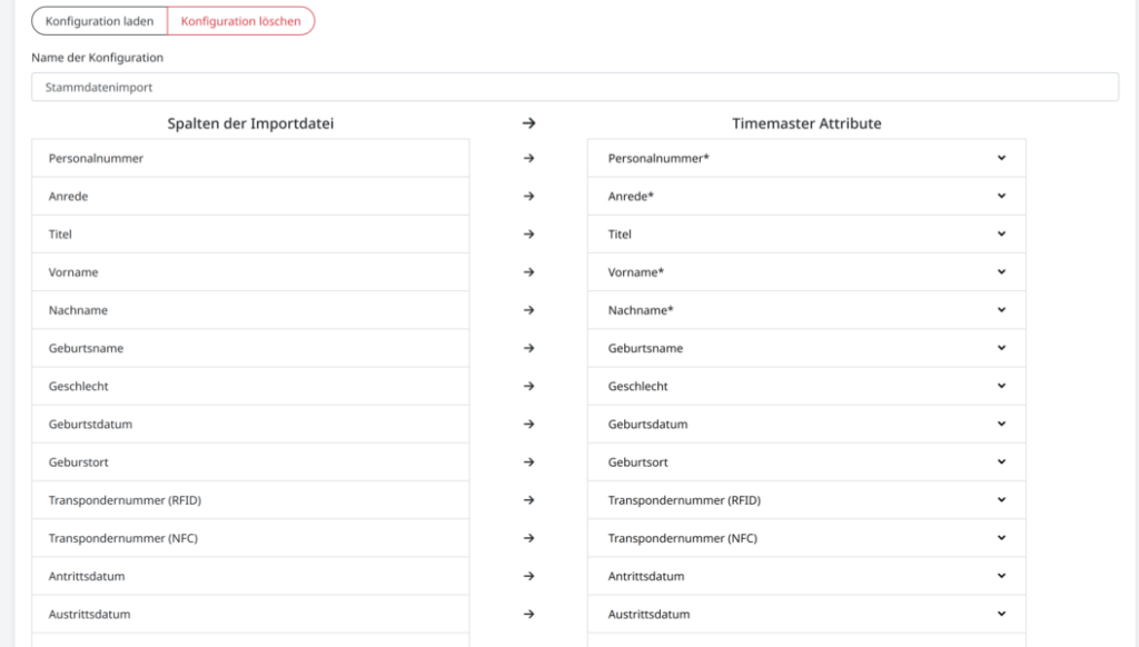 Konfiguration der Import-Schnittstelle