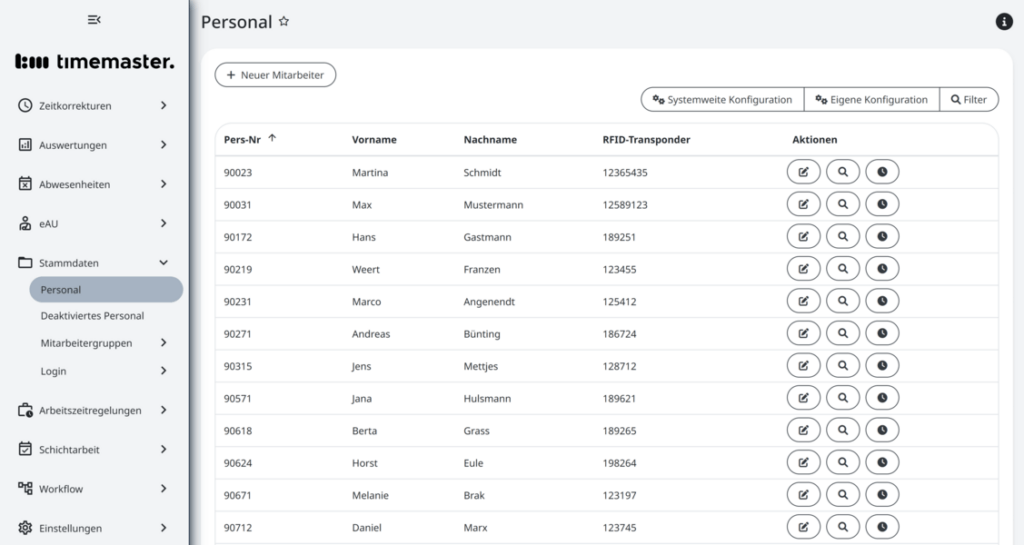 Personalstammdaten nach dem Import