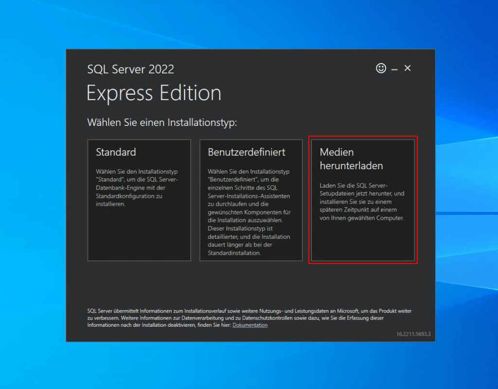 Installation des SQL Servers, Auswahl der Installationsart