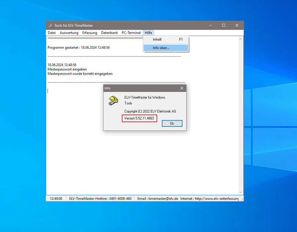 Überprüfung der Version in TMWTools