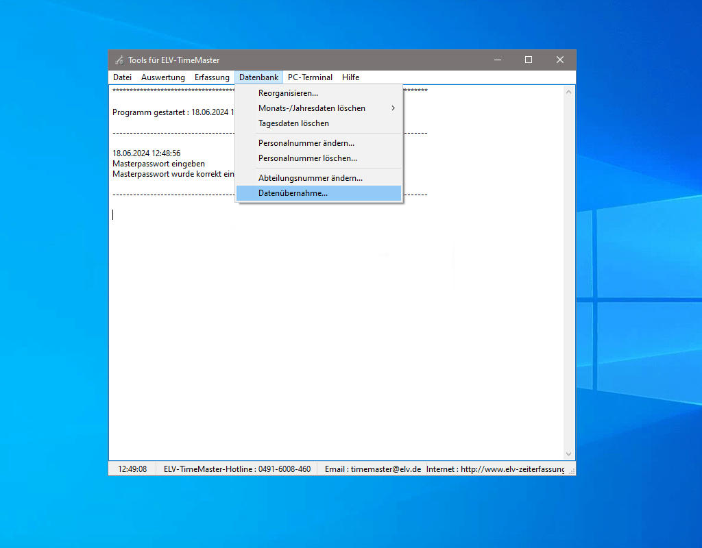 Erstellen der Übergabedatei für Timemaster