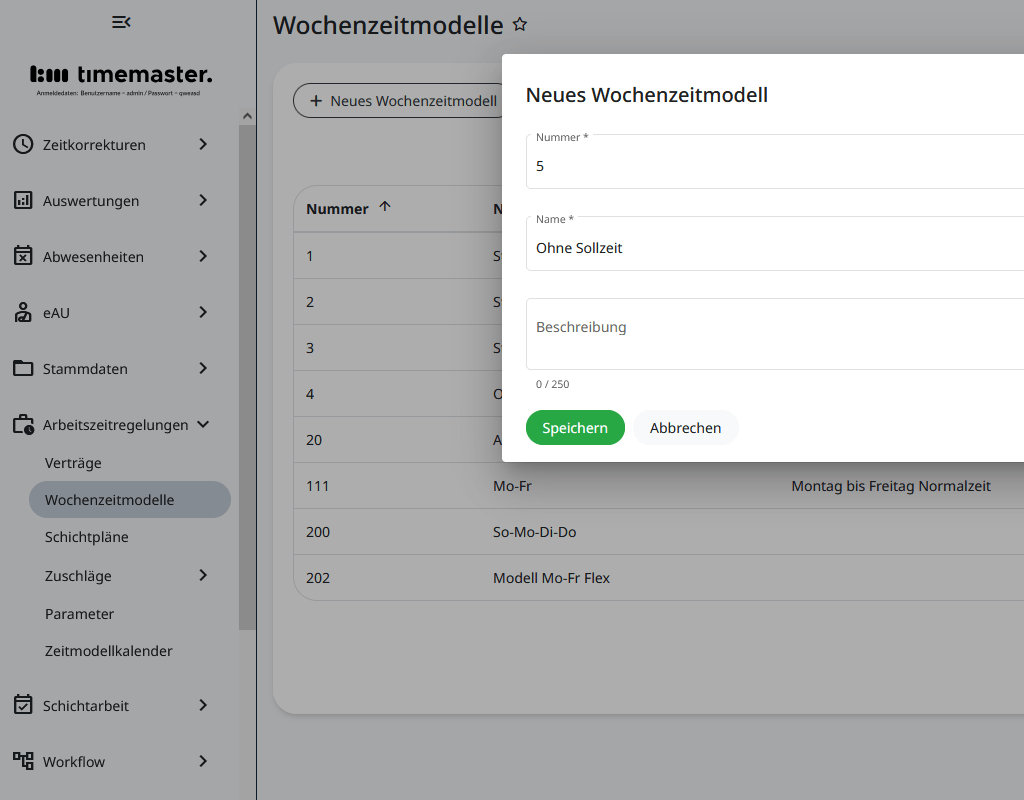 Anlegen eines Wochenzeitmodells