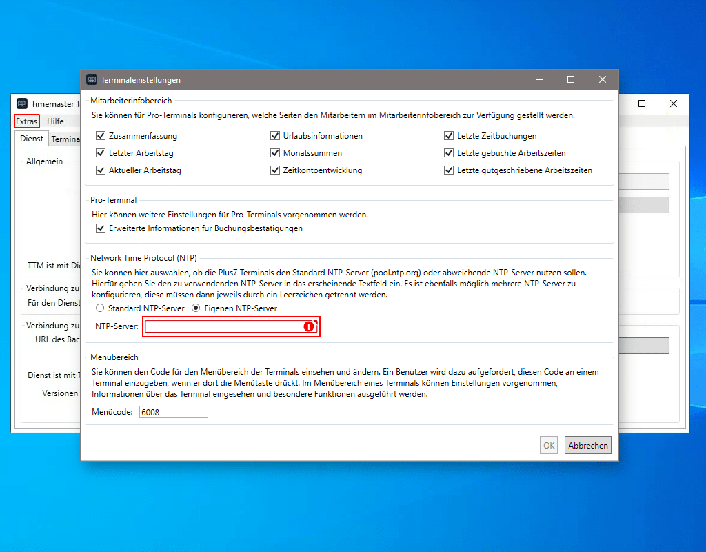 Eintragung eines individuellen NTP-Servers im Terminal Manager