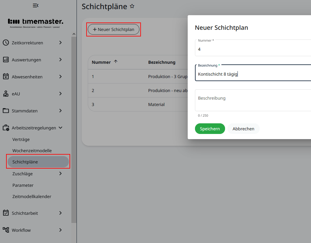 Anlegen eines Schichtplans