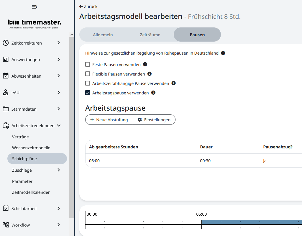 Detailansicht im Arbeitstagsmodell