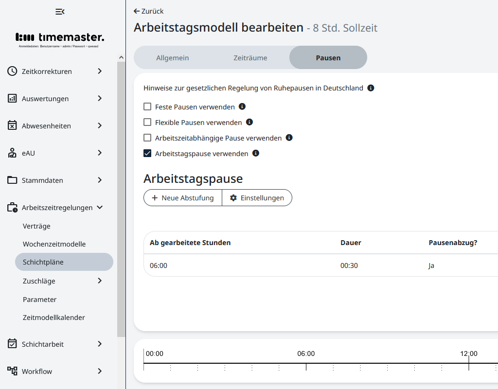 Konfiguration der Pause