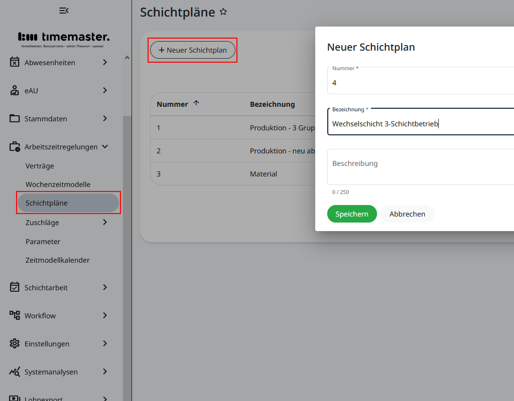 Erstellen eines Schichtmodells für Wechselschicht