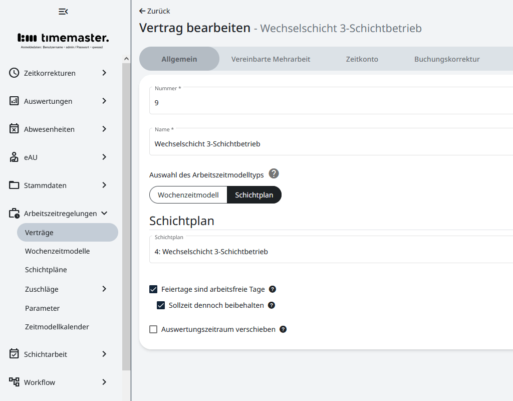 Erstellen eines Vertrags für die Wechselschicht