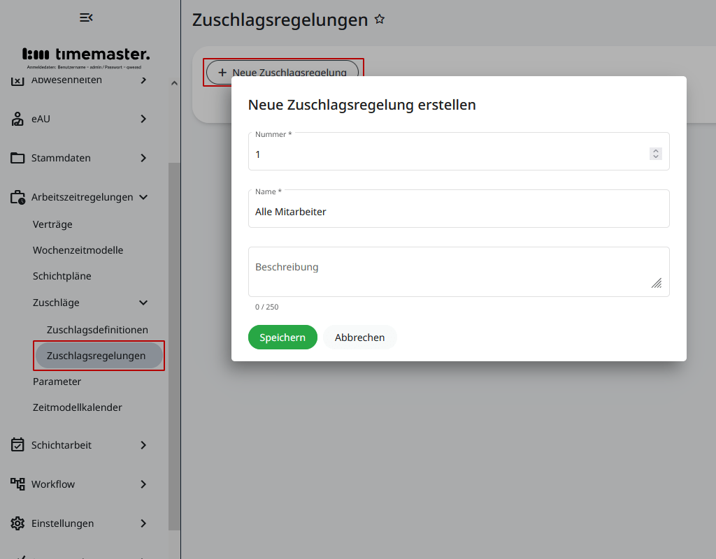 Erstellen einer Zuschlagsregelung