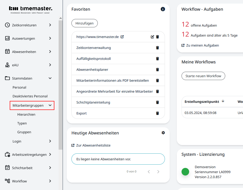 Einsicht in den Menüpunkt "Gruppen"