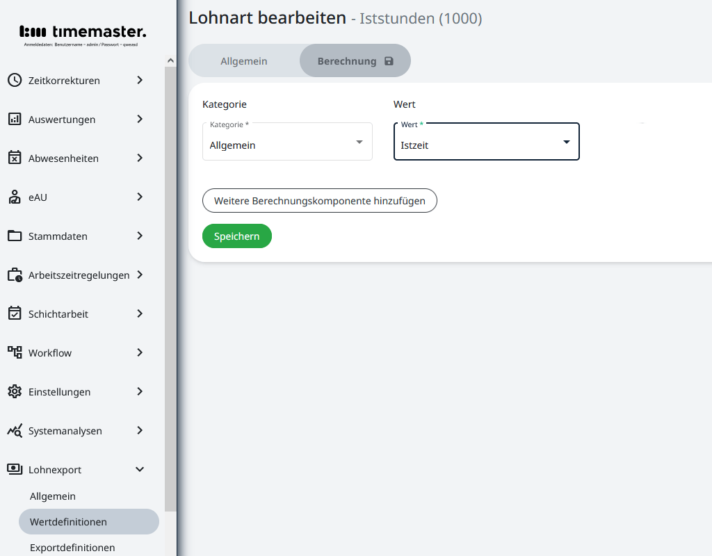 Setzen der Berechnungsgrundlagen