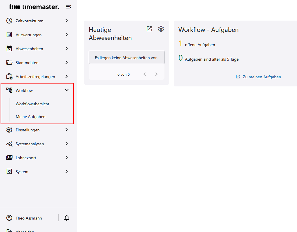 Einsicht in das Menü zur Workflow-Administration