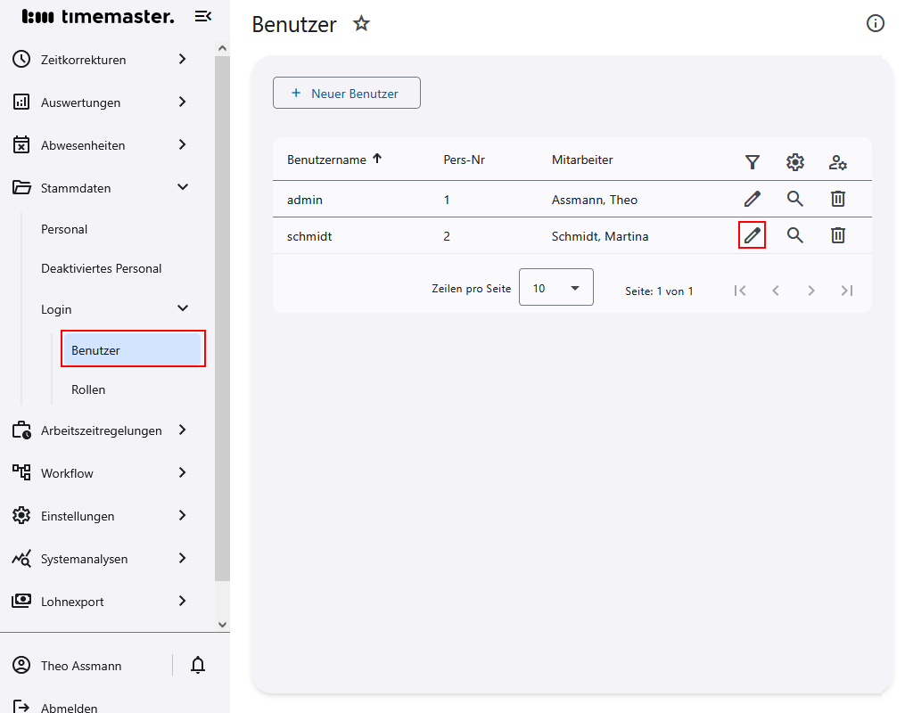 Übersicht der Benutzer