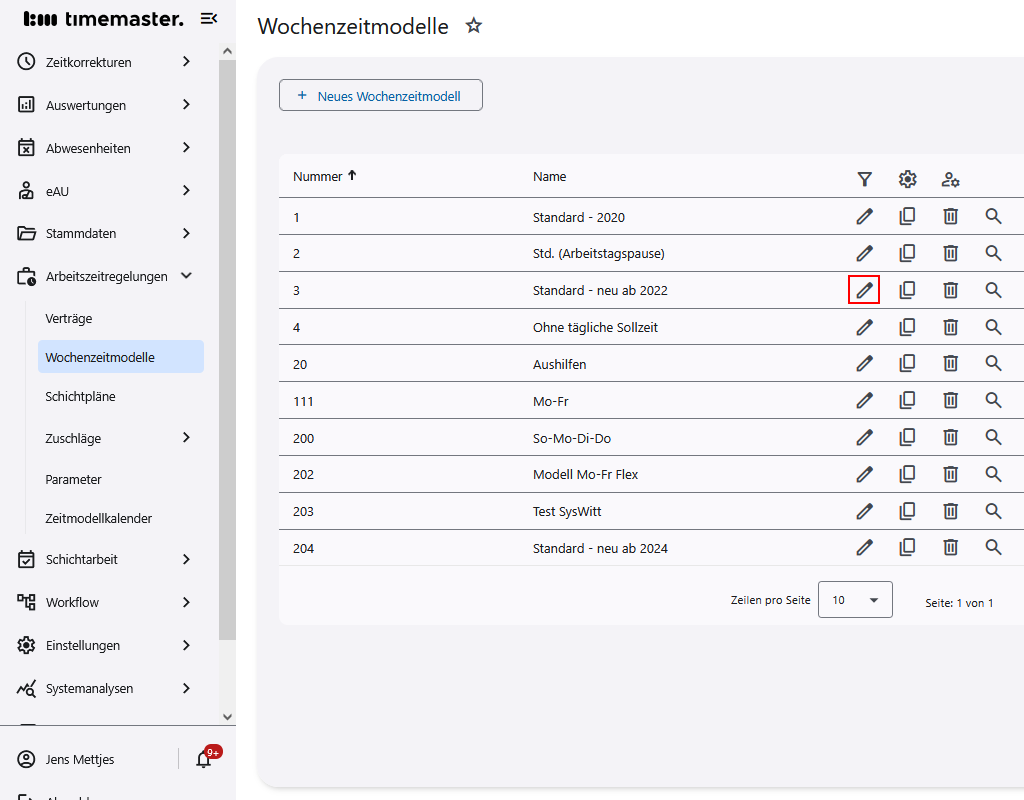 Bearbeiten eines Wochenzeitmodells