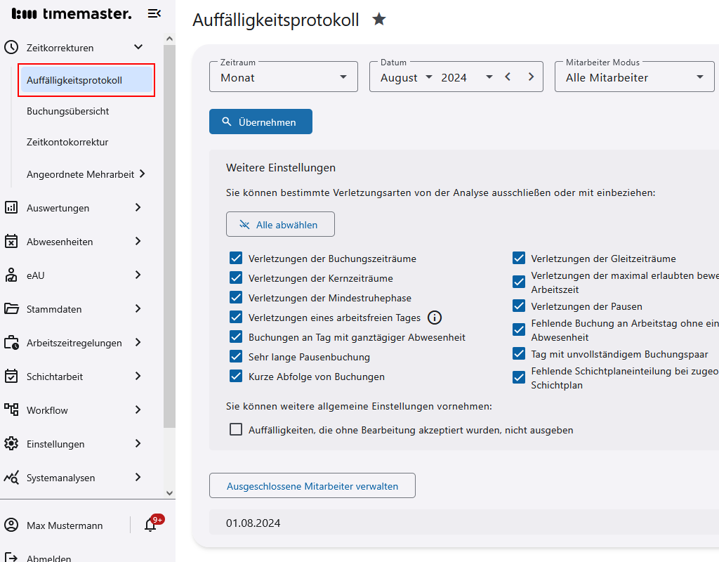 Einsicht in das Auffälligkeitsprotoll