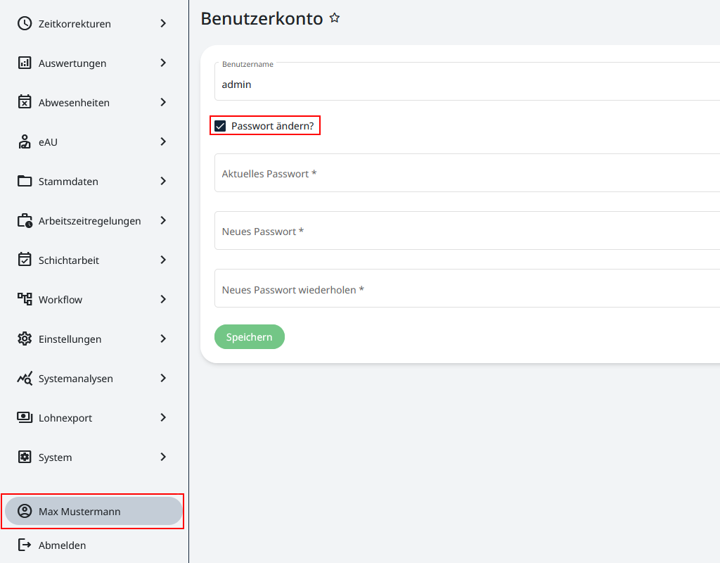 Anpassen des Passworts