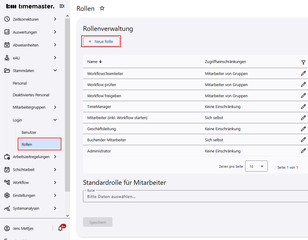 Anlegen einer neuen Benutzer-Rolle