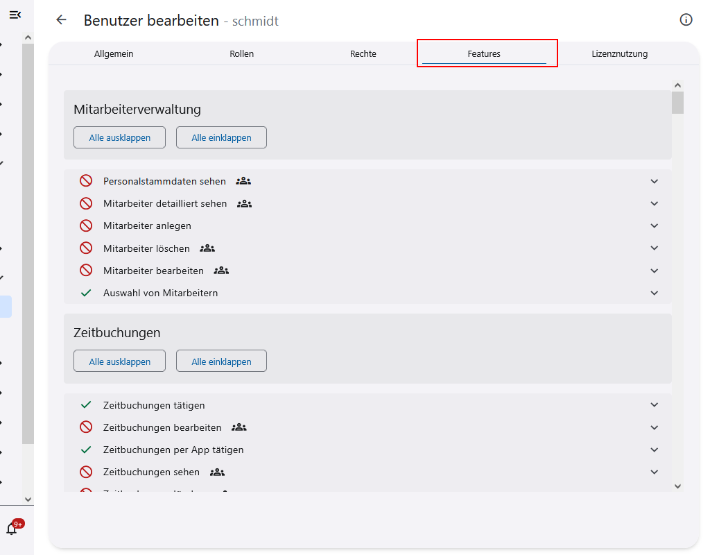 Überprüfen der gesetzten Features