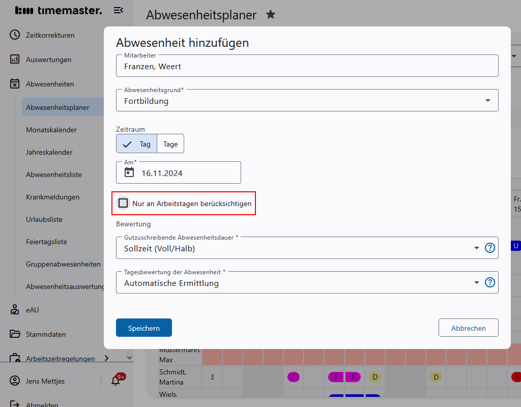 Eintragen einer Fortbildung