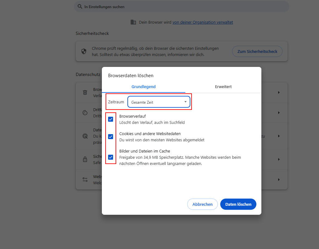 Löschen der Browserdaten