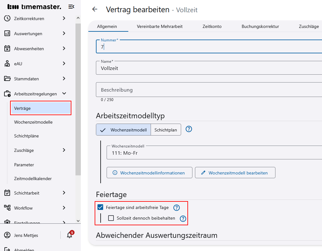 Parametereinsicht im Vertrag