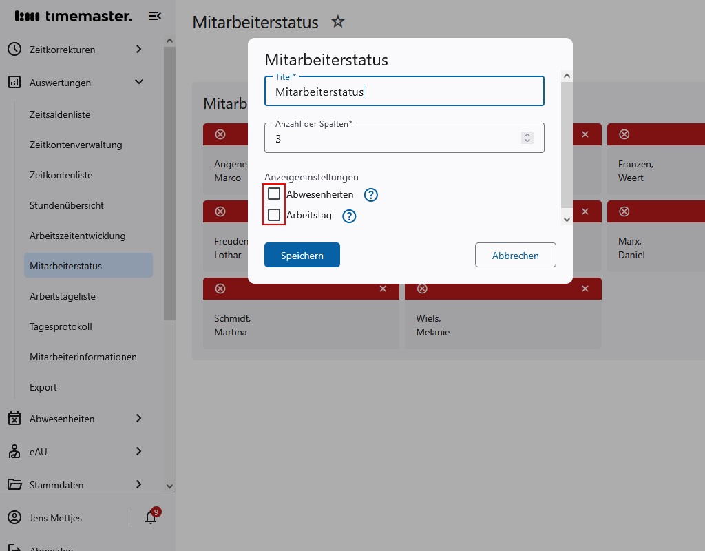 Aktivieren zusätzlicher Parameter