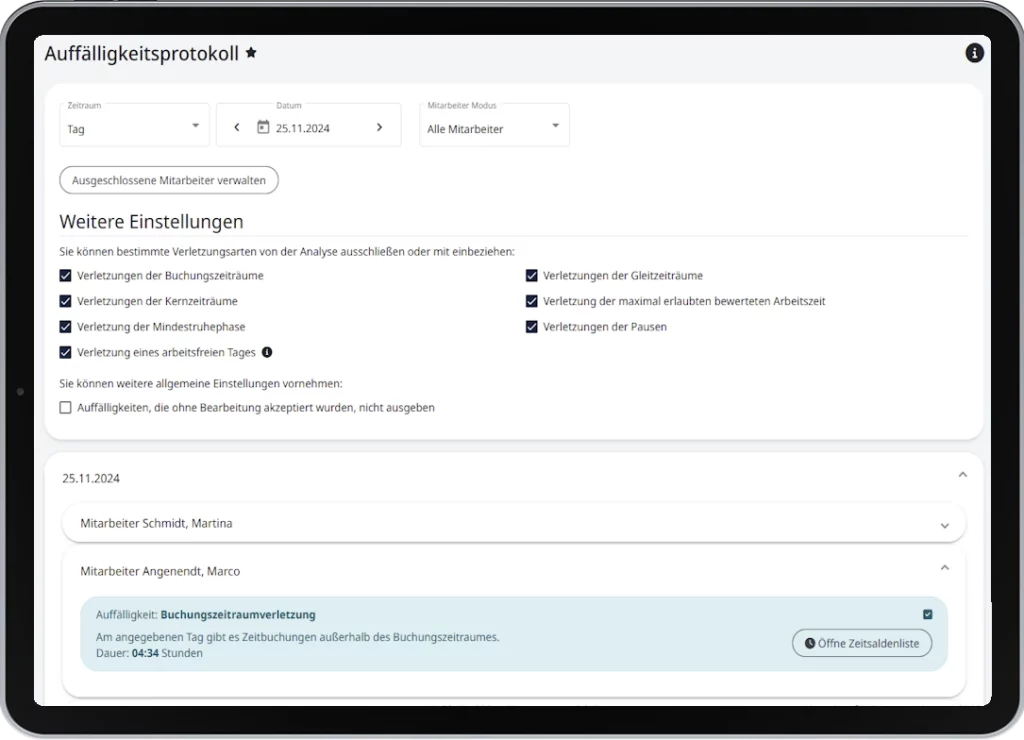 Schichtabweichung im Auffälligkeitsprotokoll direkt erkennen und bearbeiten