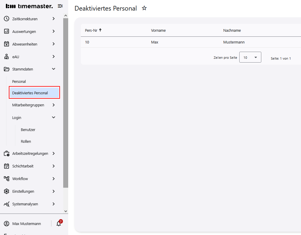 Einsicht in die Liste der deaktivierten Mitarbeiter