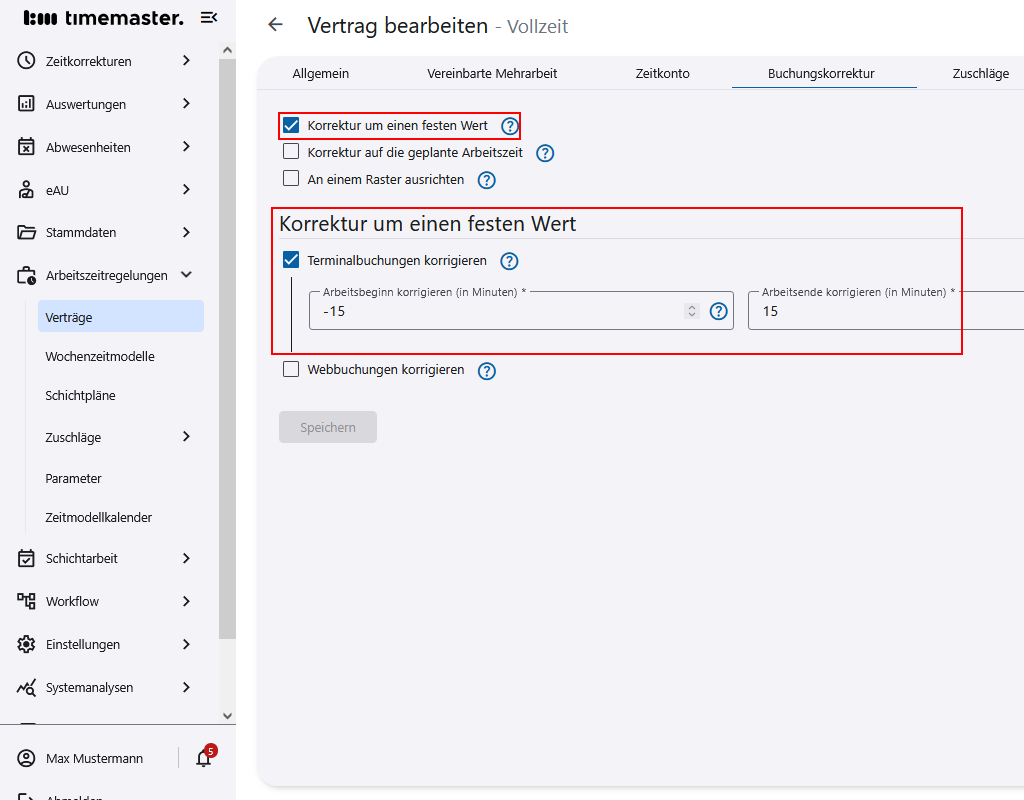 Konfiguration einer Wegezeit von 15 Minuten
