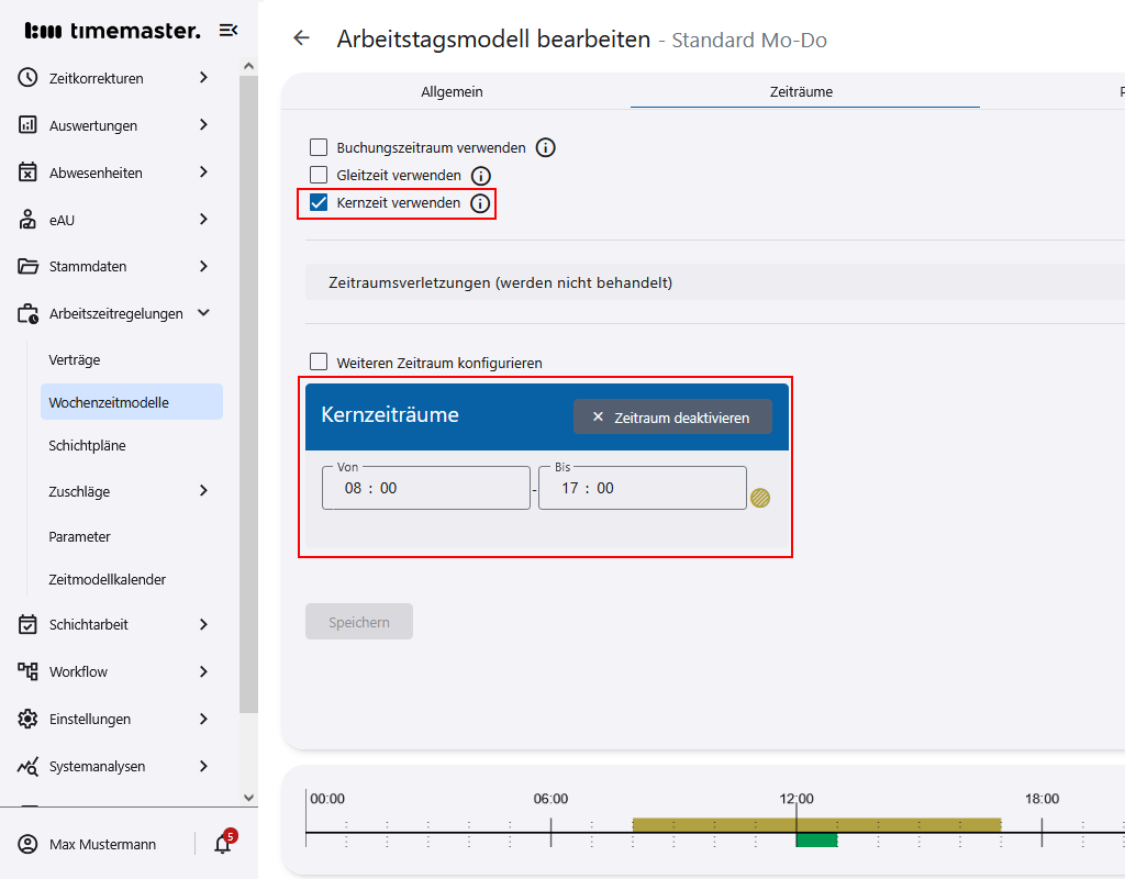 Kernzeit im Arbeitstagsmodell