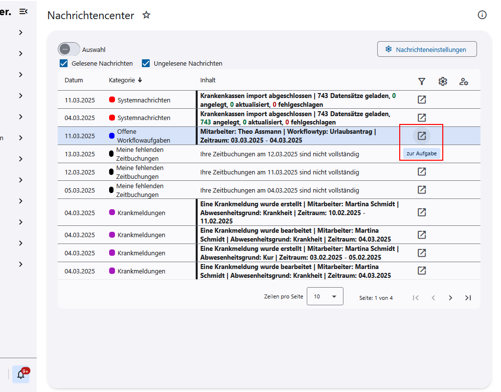 Einsicht des Links innerhalb der Nachricht