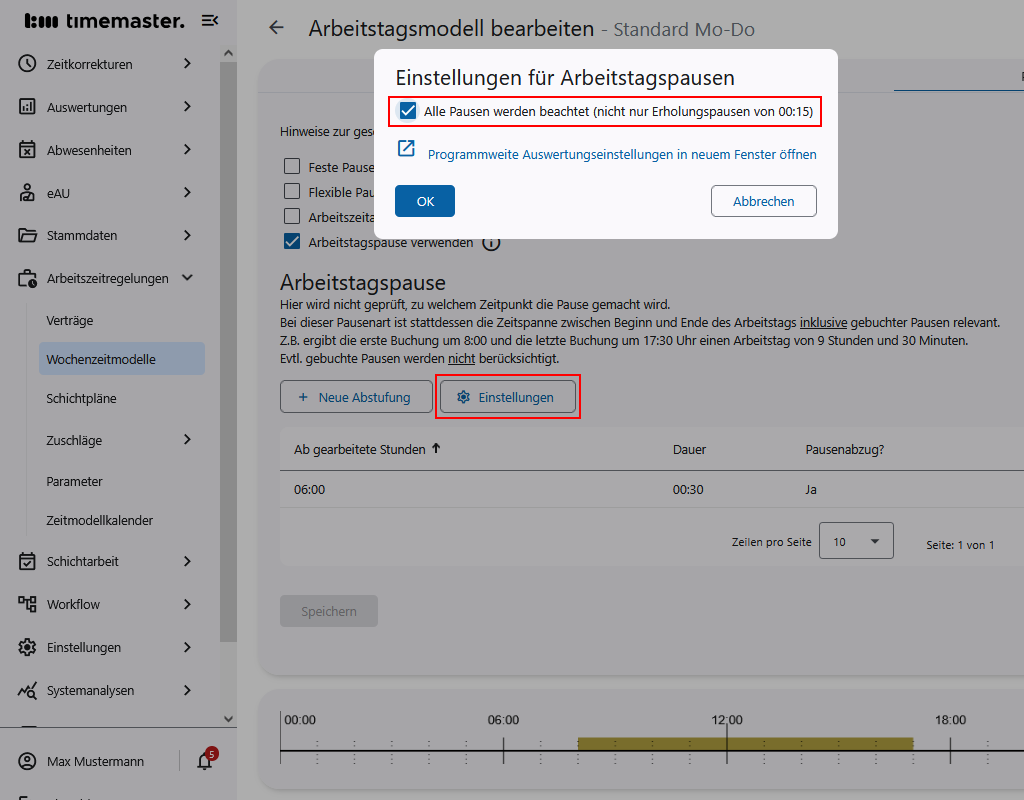Parameter für Erholungspausenabzug